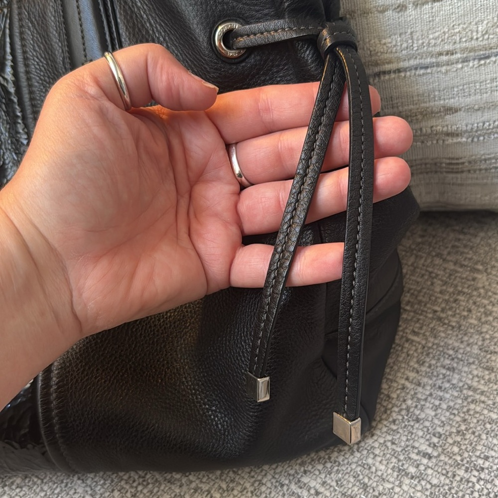 Coach Black Leather Tote with Patent Trim - Picture 8 of 13